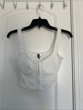 Divided White Eyelet Crop Top